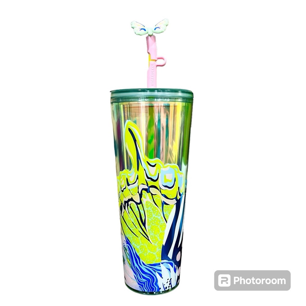 🦋 Starbucks 2024 Iridescent Canna Lily Butterfly Floral Straw Topper Tumbler